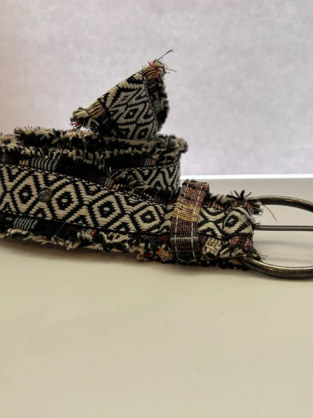 Boho Tapestry Belt with Fringe, Grommets, and a Ring Buckle Size 7 (Adjustable)